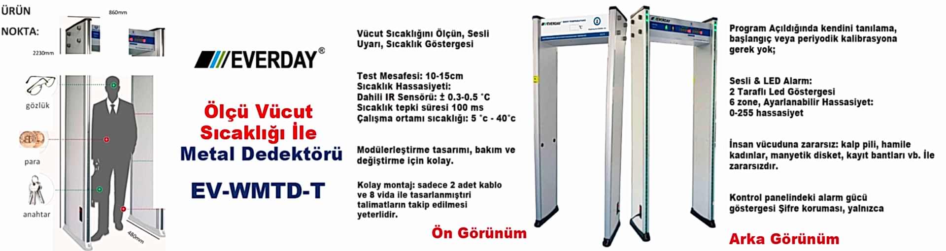 Vucut Sıcaklıgı Ölçüm Sesli Uyarı Metal Detektör